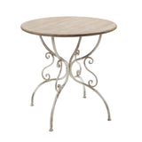 Round Wooden Table With Metal Scrollwork Legs - White Washed