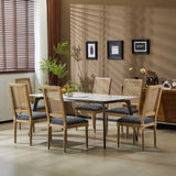 French Country Dining Chair With Rectangular Cane Backrest And Smooth Upholstered Seating