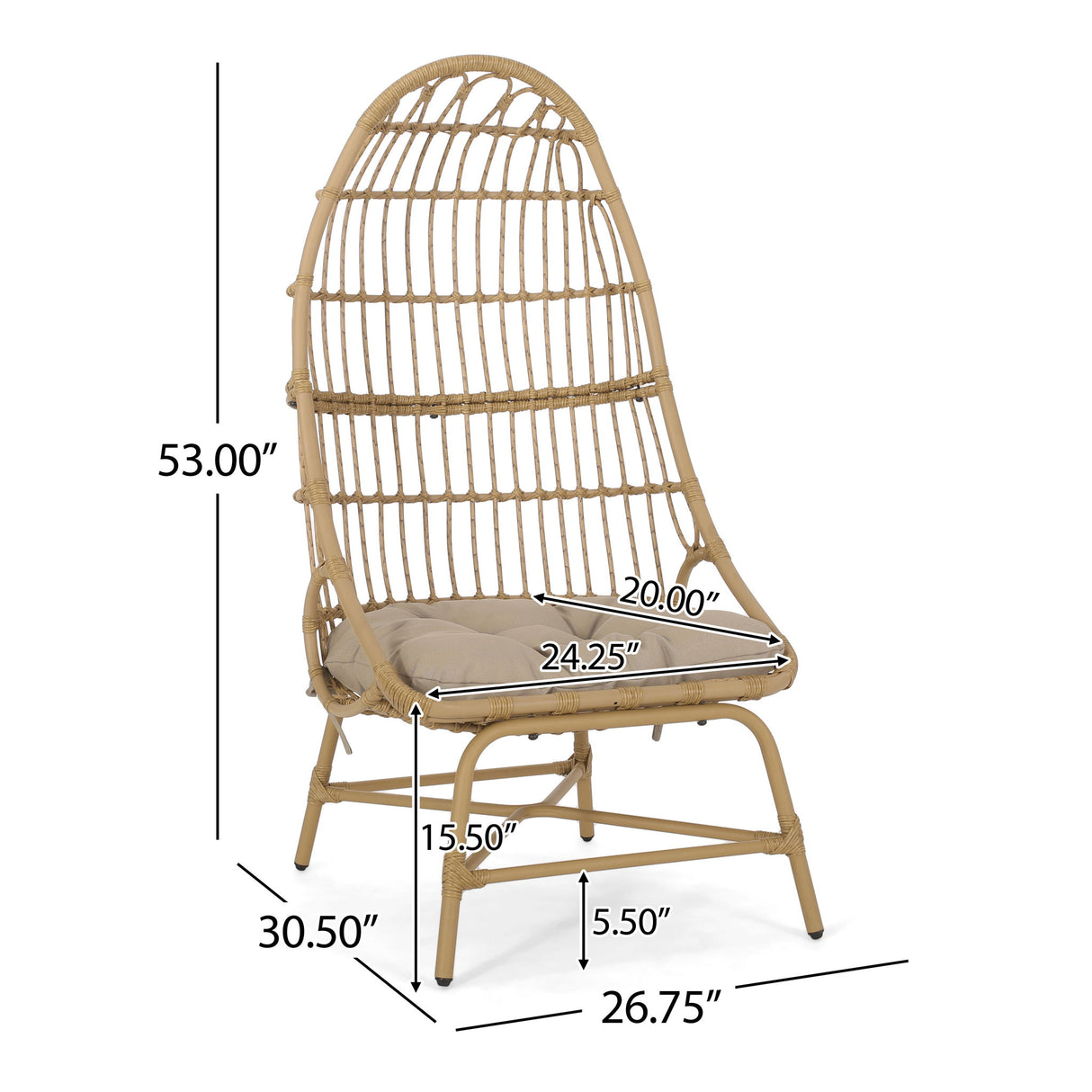 Outdoor Accent Chair With Basket Shape - Light Brown