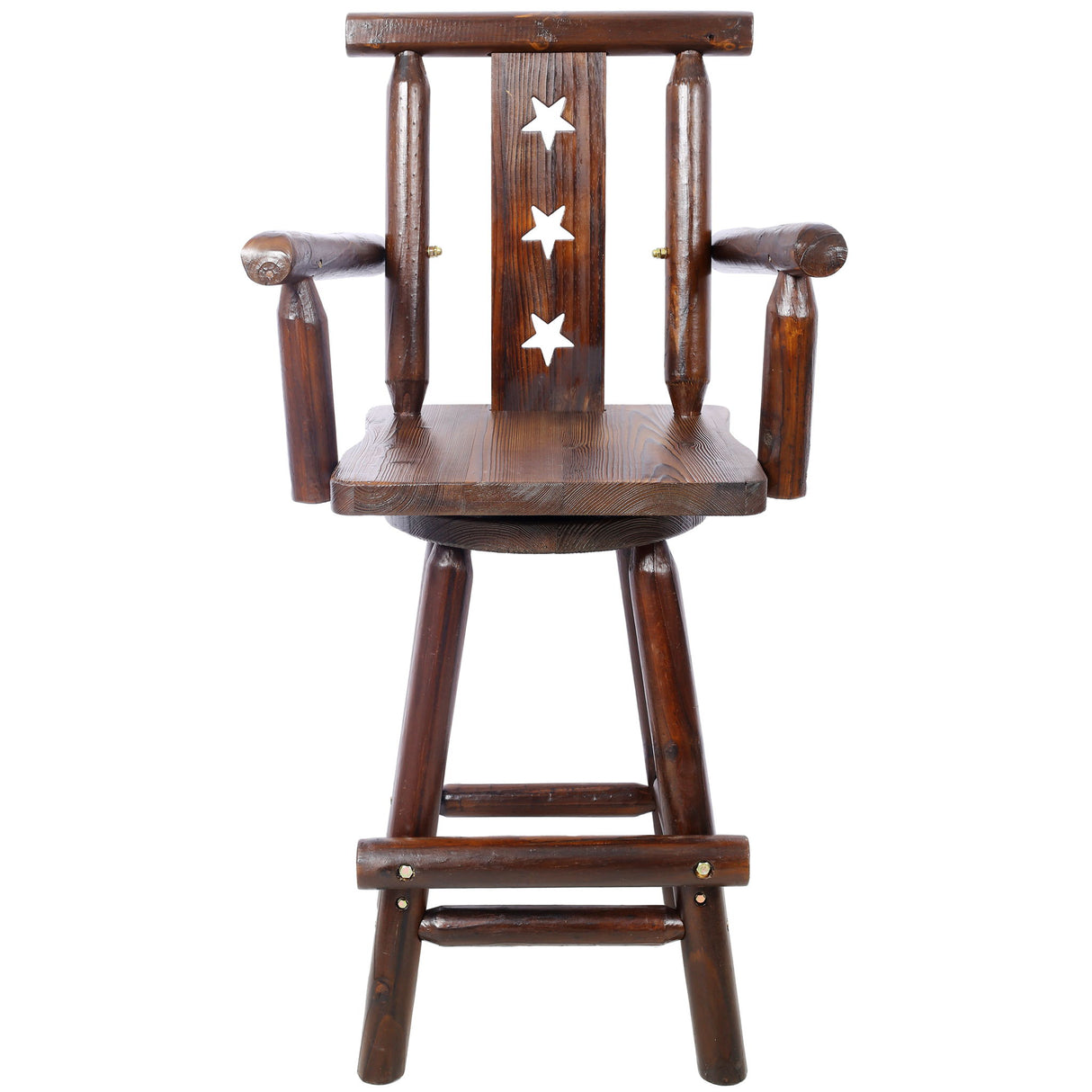 Rustic Tall Bistro Chair Decorative Star Backrest And Footrest, Fir Wood, 4 Foot - Brown