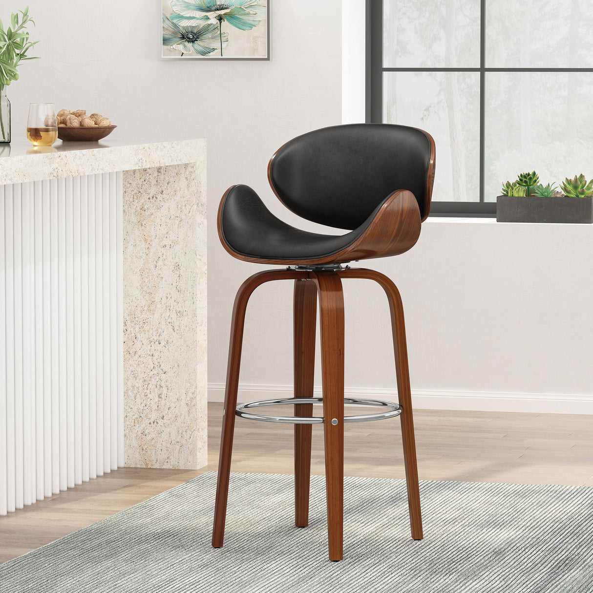 Lumos - Mid Century Modern Upholstered Swivel Barstool