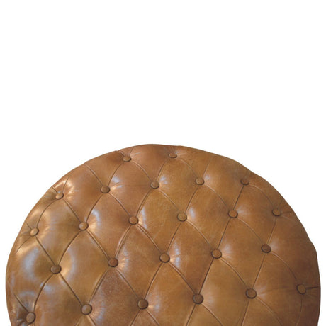 Buffalo - Leather Round Ottoman With Castor Legs - Brown