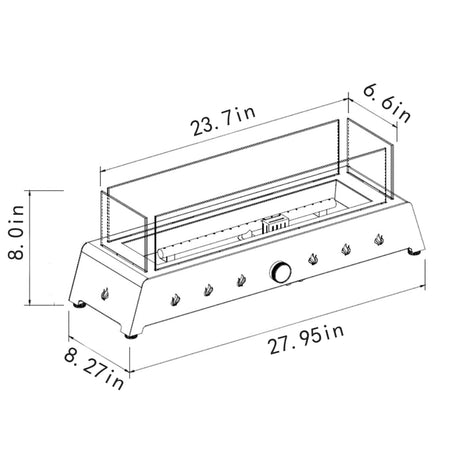 28" Tabletop Fire Pit, Propane Gas Fire Pit With Quick Connect Joint, Glass Wind Guard And Lava Rock, Outdoor Portable Tabletop Fire Pit - Black