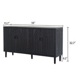 Modern Sideboard Cabinet With Decorative Nailhead Accents, Stylish Storage Solution For Dining, Living Rooms - Black