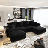 Deep Seat Convertible Sofa With Soft Pillows And Ottomans