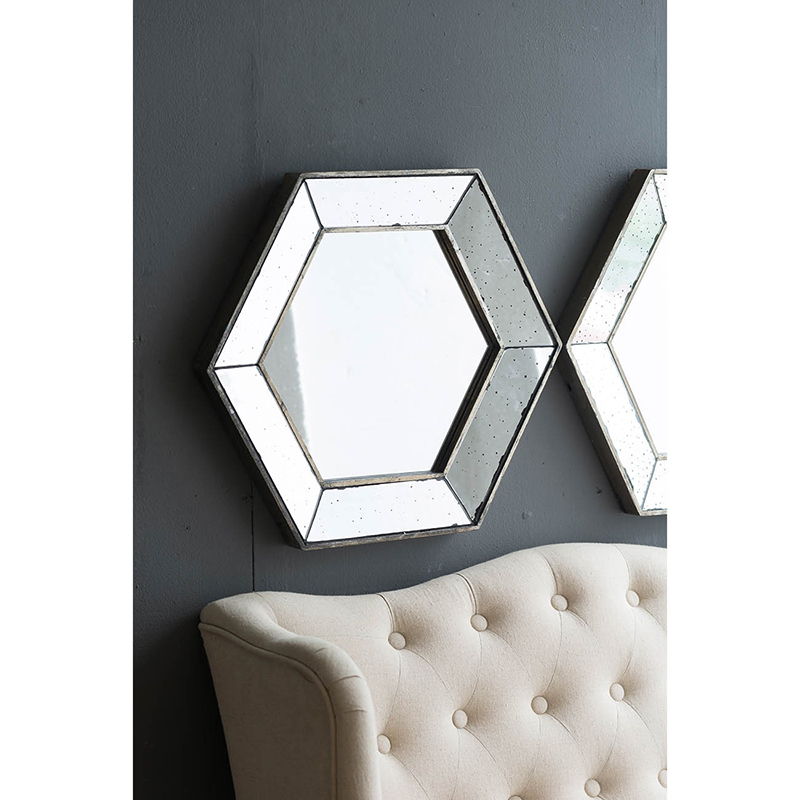 Hexagon Wall Mirror With Contemporary Glass Design, Home Decor Accent Mirror For Living Room, Entryway, Bedroom