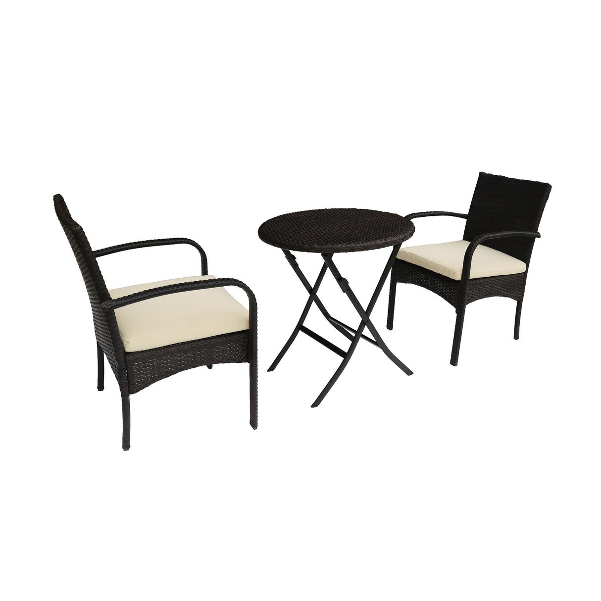 Outdoor Wicker Bistro Set With 2 Chairs - Brown Multi
