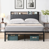 Modern Bed Frame With LED Lights, Upholstered Headboard, USB Charging