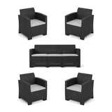 Outdoor Faux Wicker Rattan Style Chat Set With Water Resistant Cushions, 5 Pieces Set - Charcoal / Light Gray