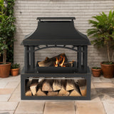 40" Wood Burning Fireplace, 50000 Btu Steel Fire Pit, Wood Burning Chimney For Outside Patio Deck Garden Backyard - Black