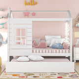 Twin Size Classic House Bed With Twin Size Trundle - White
