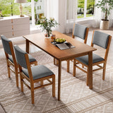 5 Pieces Rectangle Wooden Dining Table Set, Mid Century Modern Kitchen Table And 4 Upholstered Chairs For Home, Saving Space - Brown / Gray