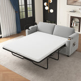Corduroy Sleeper Sofa Loveseat Sofa With Full Size Mattress, 2 USB Ports, 2 Cup Holders, 2 Side Pockets And Phone Holder