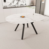Modern Extendable White Circular Dining Table with MDF Top and Metal Legs for 4-6 Persons
