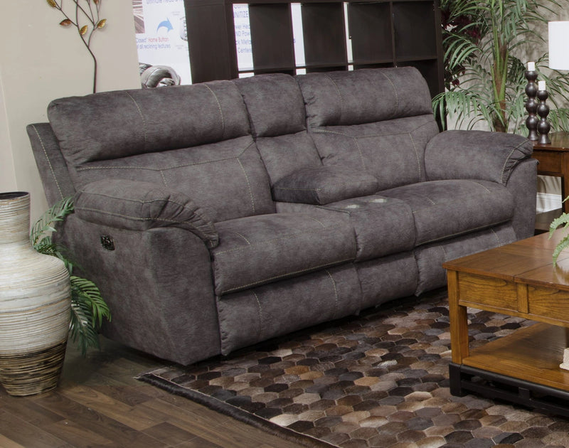 Catnapper Sedona Power Headrest Lay Flat Recl Console Loveseat w/Storage and Cupholders in Smoke 62229