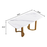 70.87" Modern Artificial Stone White Curved Golden Metal Leg Dining Table, Can Accommodate 6-8 People - White / Gold