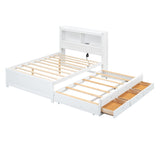 Full Size Platform Bed With Trundle, Drawers, USB Ports And Built In Shelves - White