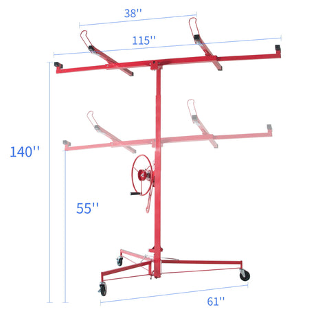 Drywall Panel Lifter Drywall Panel Hoist Jack Lifter Jack Rolling Caster Panel Hoist 11Ft - Red