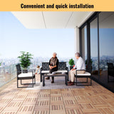 Interlocking Deck Tiles Striped Pattern, Square Acacia Hardwood Outdoor Flooring For Patio, Bancony, Pool Side