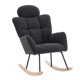 Contemporary Teddy Fabric Upholstered Nursery Rocking Glider Chair With High Backrest And Pillow