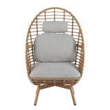 Ellis - Outdoor Wicker High Back Lounge Chair, Teak Finished Leg - Light Brown / Beige