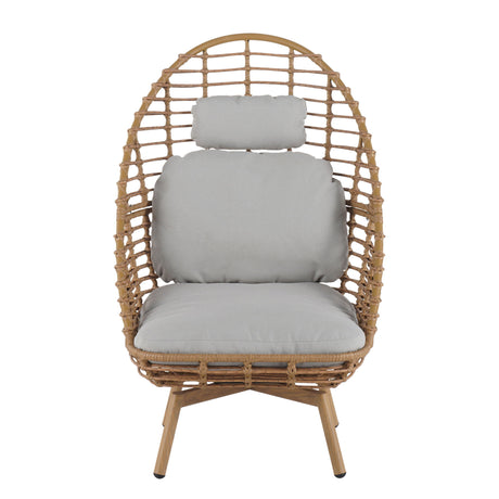 Ellis - Outdoor Wicker High Back Lounge Chair, Teak Finished Leg - Light Brown / Beige