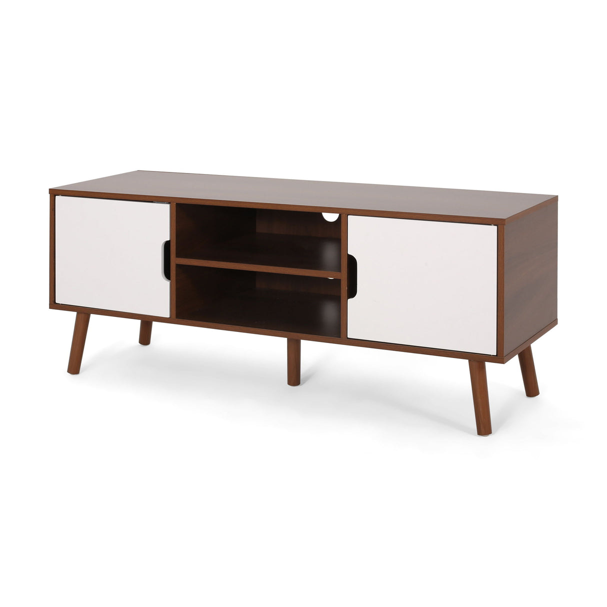 TV Stand With Shelves And Splayed Legs - White / Walnut