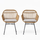 Outdoor Rattan Accent Chair With Metal Legs