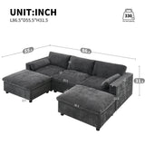 Modular Sectional With Storage Pockets, 5 Seat U Shaped Couch Set With Pillows, Free Combination Modern Cloud Sofa With 2 Movable Ottoman
