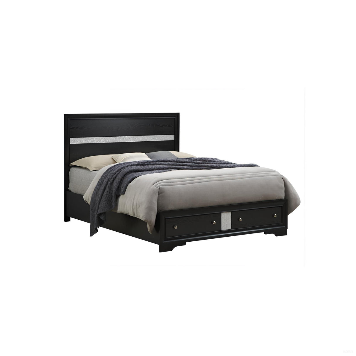 Madrid - Queen Bed With Storage Drawers And Nickel Handles - Black
