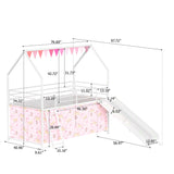 Jack - House Loft Bed With Slide And Curtain Set