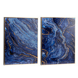 Framed Art Panels, Unique Marbled Design (Set of 2) - Blue
