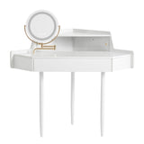 Modern Corner Makeup Vanity Desk With Large Storage, LED Mirror & Stool, Adjustable Brightness, Space Saving - White
