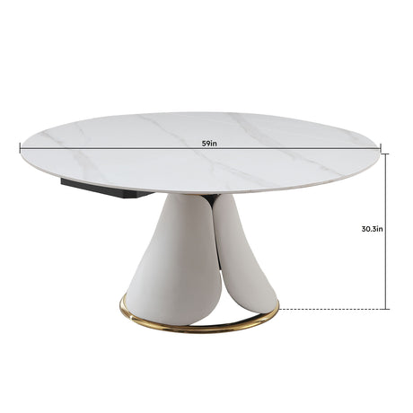 Fashion Modern Sintered Stone Dining Table With Multi Functional Retractable Design - White