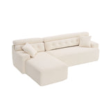 Ly 029B Convertible Chaise Sectional Sofa Full Compression Sponge Modular Couch Cloud 3 Seater Wood Grain Chenille 2 Pillows - Antique White