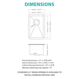 12" Undermount Kitchen Sink, Deep Single Bowl - Brushed Nickel