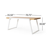 Outdoor Dining Table With Slat Top - Teak / White