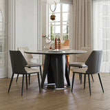 Modern Sintered Stone Dining Table With Round Turntable, Metal Pedestal, And Chairs