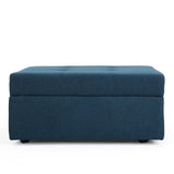 Flip Top Ottoman With Tufted Waffle Stitch And Rolling Casters - Navy Blue