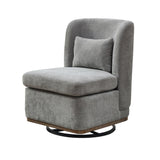 Wide Modern Chenille Cushioned Armless Metal Base 360° Swivel Chair With Pillow