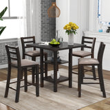 5 Piece Wooden Counter Height Dining Set With Padded Chairs, Storage Shelving