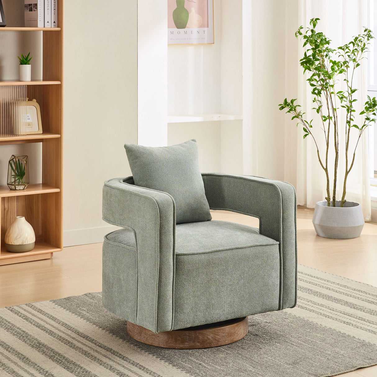 Swivel Accent Open Back Barrel Chair With Weathered Base