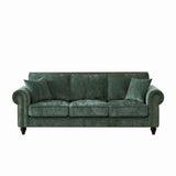 3 Seater Sofa With Tufted Upholstery, Rolled Arms, Nailhead Trim