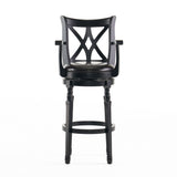 Elegant Leather Swivel Bar Stool With Arms - Espresso