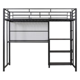 Metal Loft Bed With Desk, 3 Shelves And Ladder