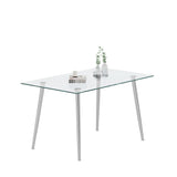 Thick Tempered Glass Top Dining Table & Stainless Steel Legs - Silver