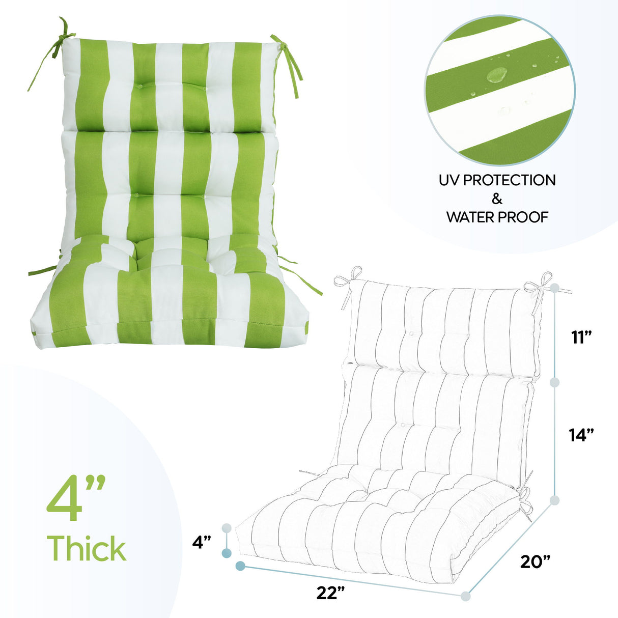2 Piece High Back Patio Chair Cushion Set, Tufted Adirondack And Rocking Chair Cushions