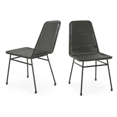 Outdoor Dining Chairs (Set of 2), Rattan Backrest And Cushions, Iron Frame - Dark Brown