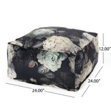 Hazel - Large Square Pouf With Flower Print