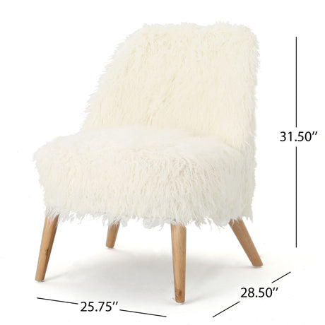 Modern Glam Club Chair With Shaggy Textures - White